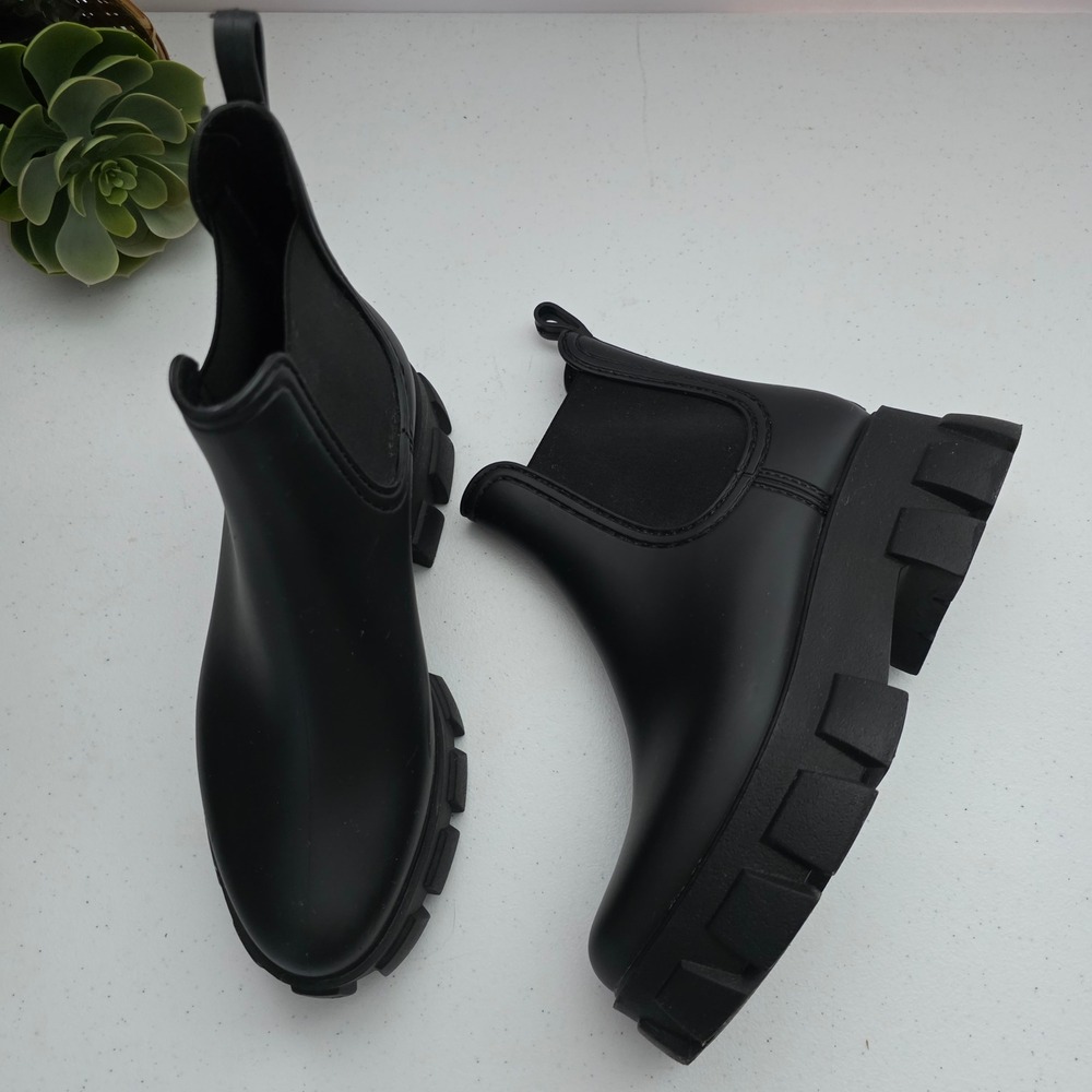 Jeffrey Campbell Stormy Rain Boots Womens 7 Black Excellent Lug Sole Platform